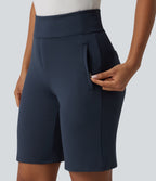 High Waisted Work Baggy Shorts with Pockets — Midnight Blue — view 5