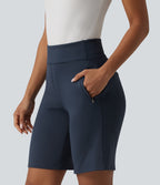 High Waisted Work Baggy Shorts with Pockets — Midnight Blue — view 3