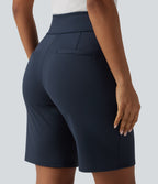 High Waisted Work Baggy Shorts with Pockets — Midnight Blue — view 4