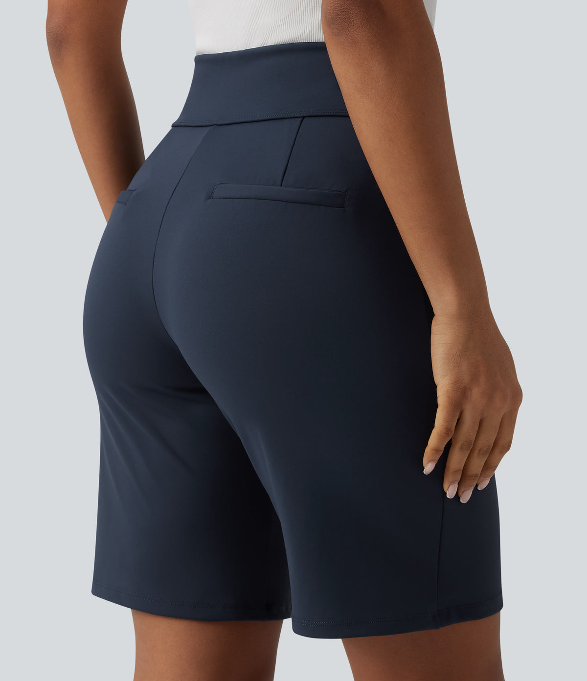 High Waisted Work Baggy Shorts with Pockets — Midnight Blue — view 4