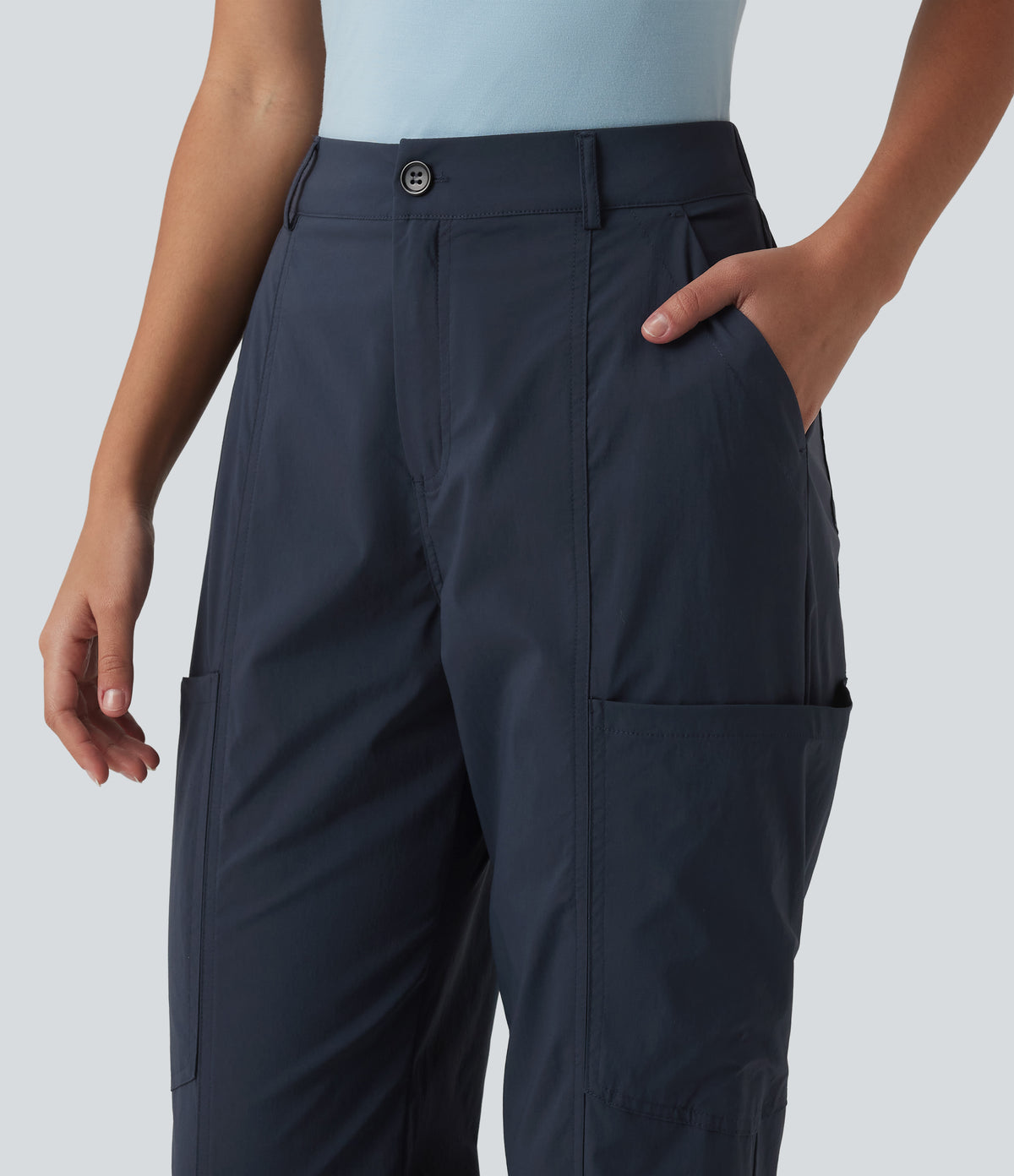 Mid Rise Casual Cargo Joggers with Pockets — Midnight Blue — view 4