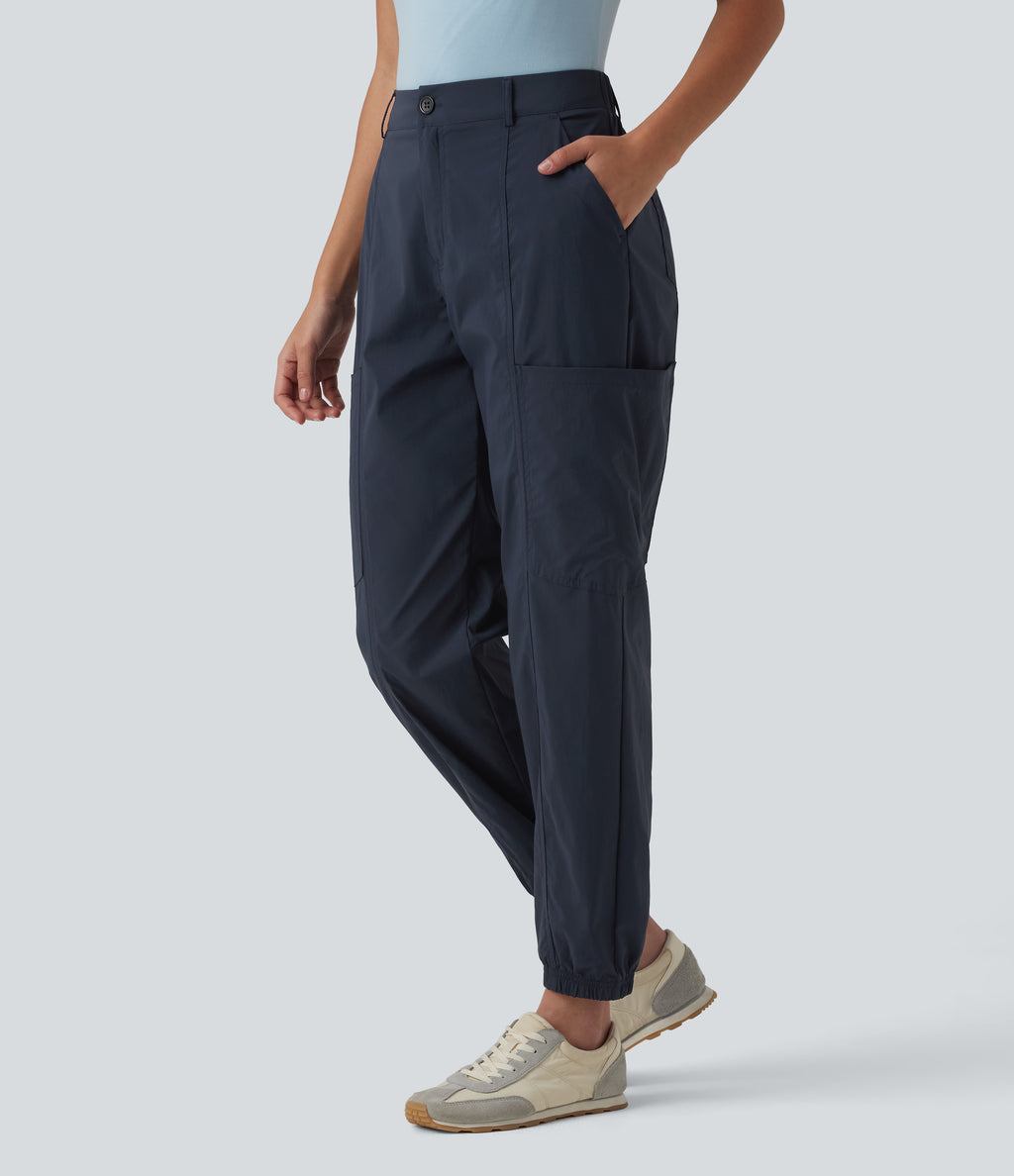 Mid Rise Casual Cargo Joggers with Pockets — Midnight Blue — view 3
