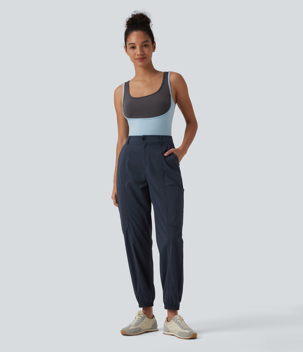Mid Rise Casual Cargo Joggers with Pockets — Midnight Blue — view 6