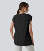 Round Neck InstantCool Yoga Tank Top with Pockets-UPF50+ — Black — view 2