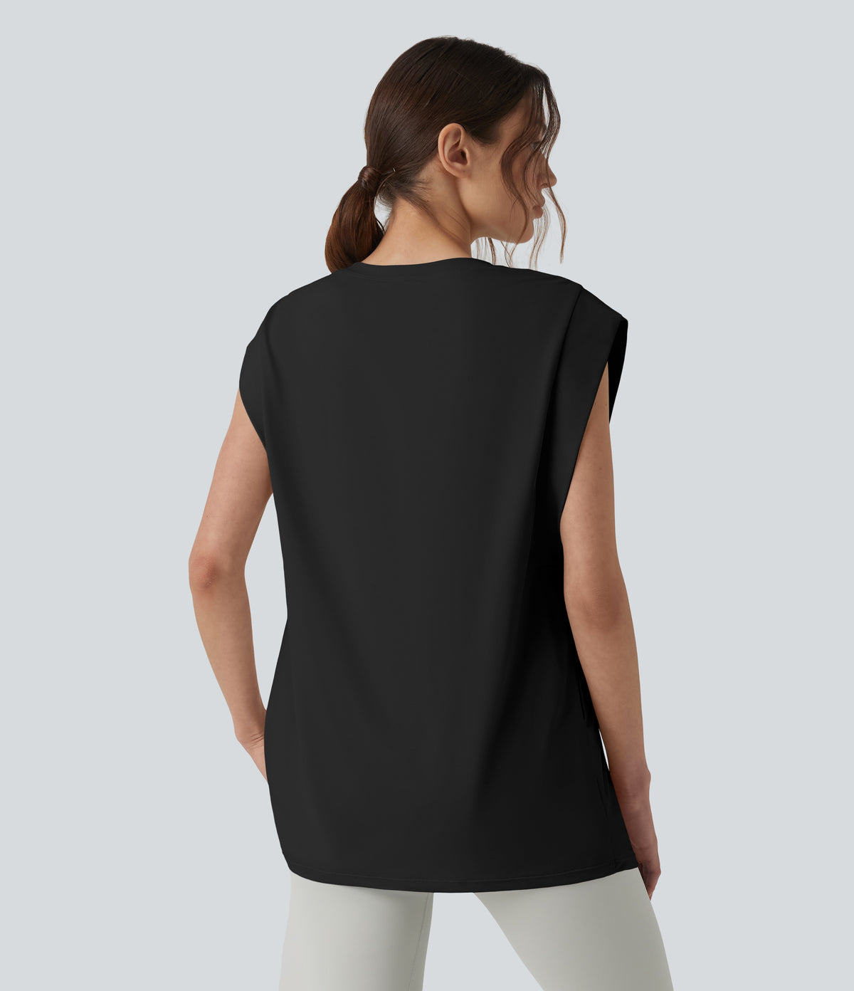 Round Neck InstantCool Yoga Tank Top with Pockets-UPF50+ — Black — view 2