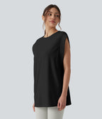 Round Neck InstantCool Yoga Tank Top with Pockets-UPF50+ — Black — view 3