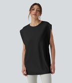 Round Neck InstantCool Yoga Tank Top with Pockets-UPF50+ — Black — view 4
