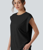 Round Neck InstantCool Yoga Tank Top with Pockets-UPF50+ — Black — view 1