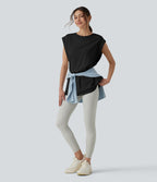 Round Neck InstantCool Yoga Tank Top with Pockets-UPF50+ — Black — view 6