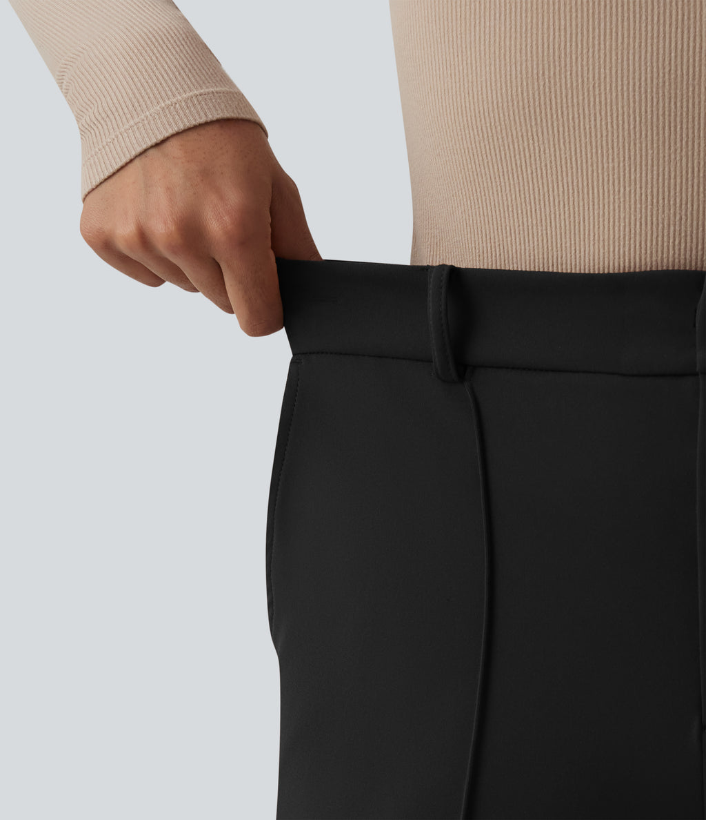 High Waisted Work Wide Leg Trousers with Pockets — Black — view 6