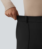 High Waisted Work Wide Leg Trousers with Pockets — Black — view 6