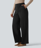 High Waisted Work Wide Leg Trousers with Pockets — Black — view 3