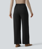 High Waisted Work Wide Leg Trousers with Pockets — Black — view 2