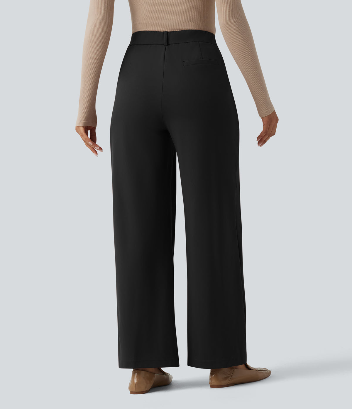 High Waisted Work Wide Leg Trousers with Pockets — Black — view 2