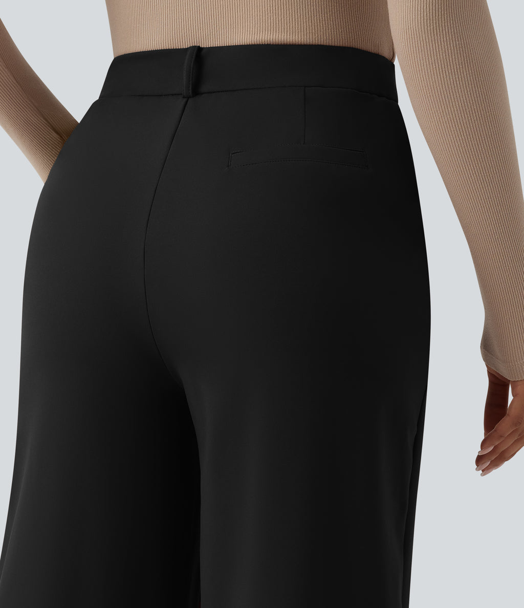 High Waisted Work Wide Leg Trousers with Pockets — Black — view 5