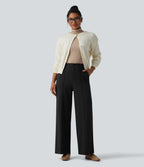 High Waisted Work Wide Leg Trousers with Pockets — Black — view 7