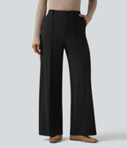 High Waisted Work Wide Leg Trousers with Pockets — Black — view 1