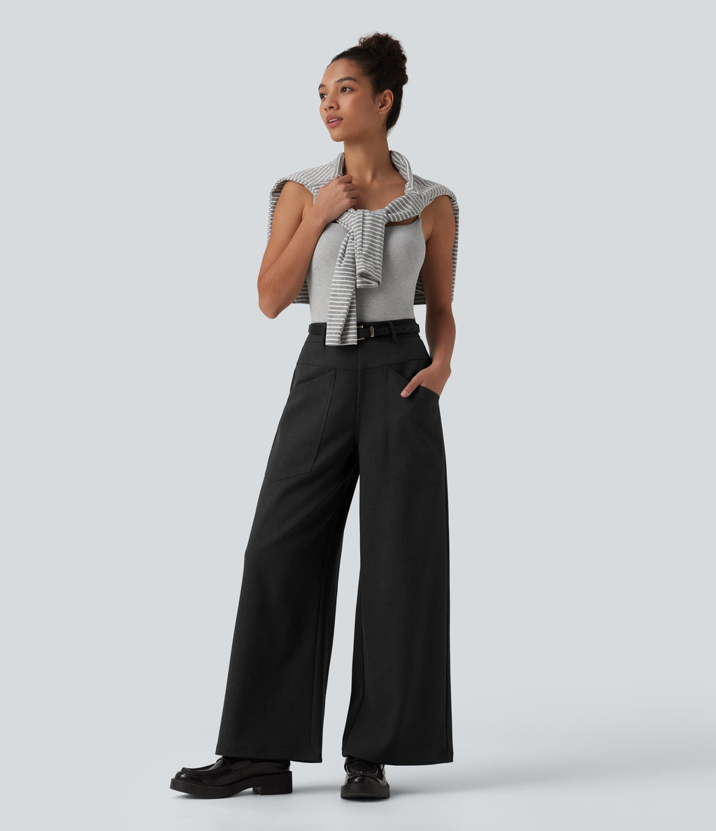 Mid Rise Work Baggy Trousers with Pockets — Black — view 6