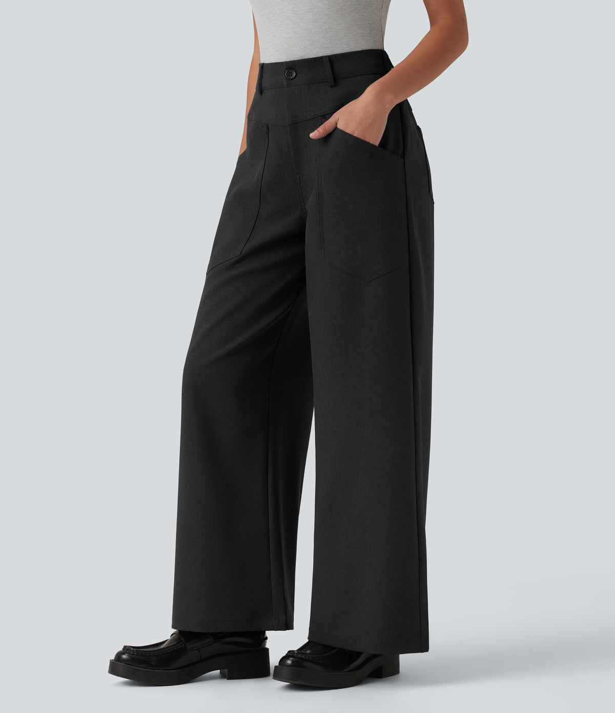 Mid Rise Work Baggy Trousers with Pockets — Black — view 3