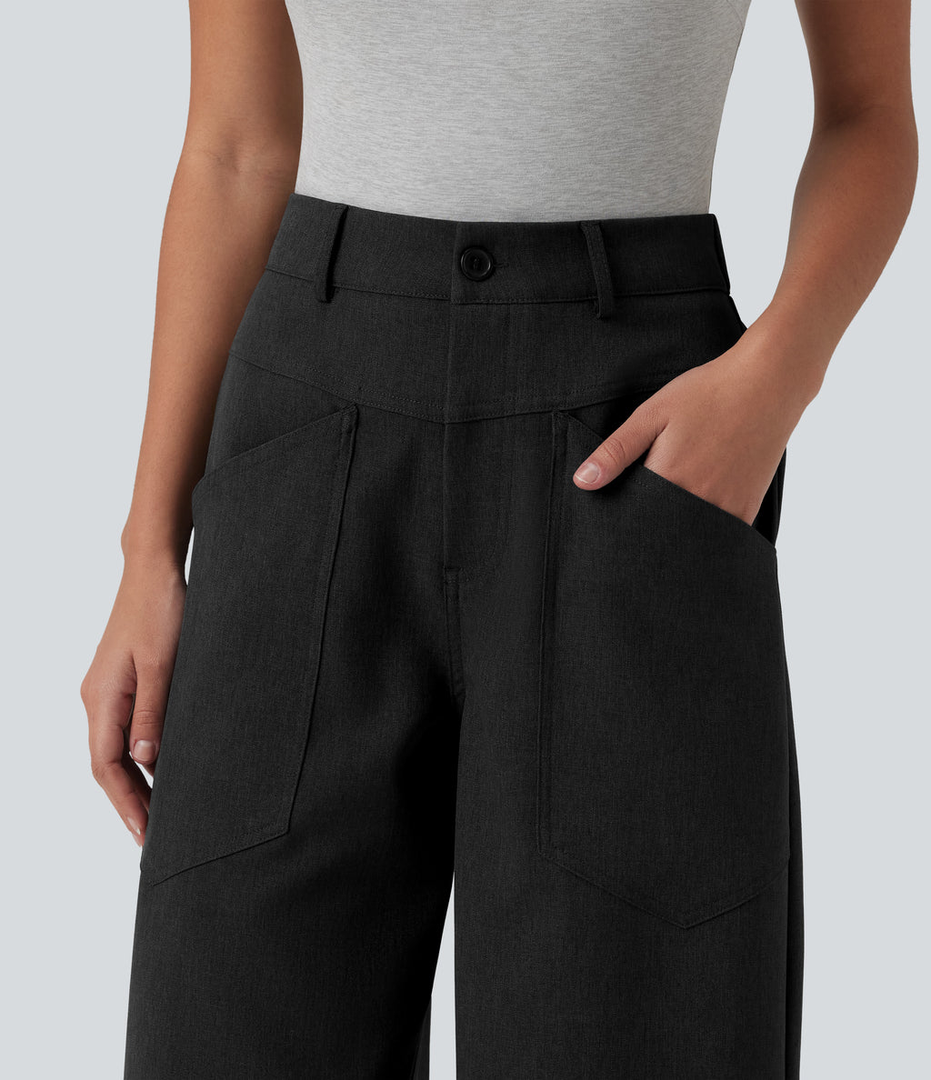 Mid Rise Work Baggy Trousers with Pockets — Black — view 4