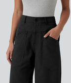 Mid Rise Work Baggy Trousers with Pockets — Black — view 4