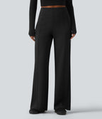 SpacerTek High Waisted Casual Wide Leg Trousers with Zip Pockets — Black — view 3