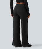 SpacerTek High Waisted Casual Wide Leg Trousers with Zip Pockets — Black — view 2