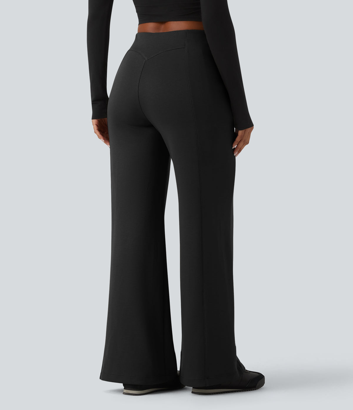 SpacerTek High Waisted Casual Wide Leg Trousers with Zip Pockets — Black — view 2