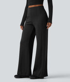 SpacerTek High Waisted Casual Wide Leg Trousers with Zip Pockets — Black — view 1