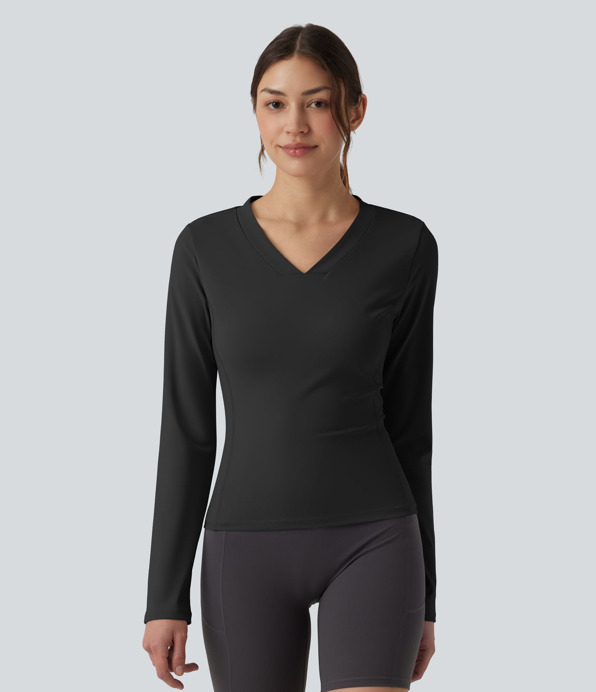 Airy V-neck Long Sleeve InstantCool Workout Sports Top — Black — view 4