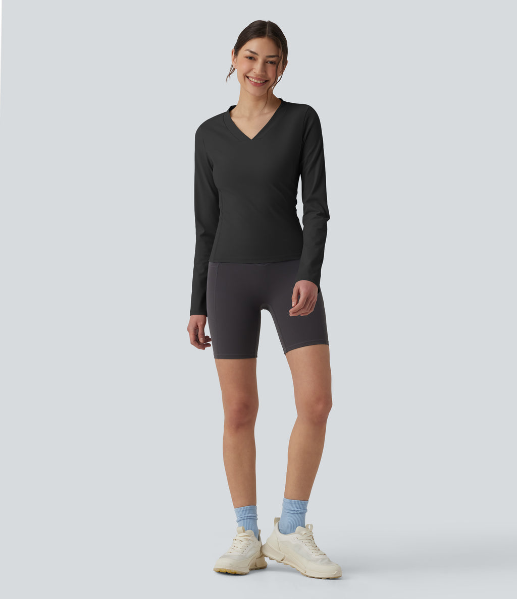 Airy V-neck Long Sleeve InstantCool Workout Sports Top — Black — view 5