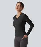 Airy V-neck Long Sleeve InstantCool Workout Sports Top — Black — view 3
