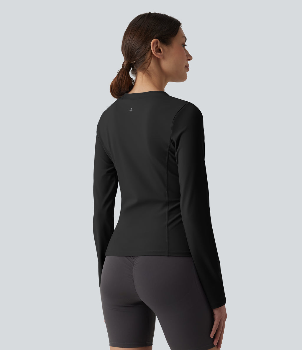 Airy V-neck Long Sleeve InstantCool Workout Sports Top — Black — view 2