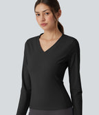 Airy V-neck Long Sleeve InstantCool Workout Sports Top — Black — view 1