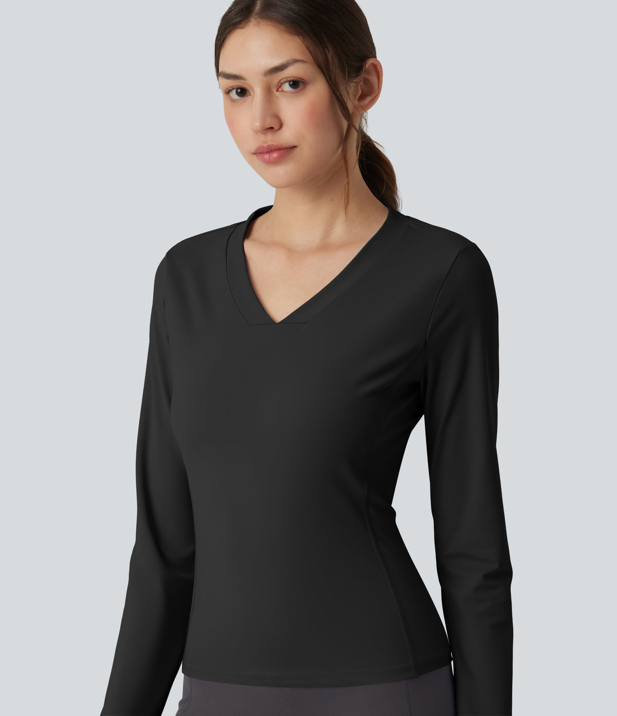 Airy V-neck Long Sleeve InstantCool Workout Sports Top — Black — view 1