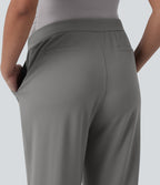 Super High Waisted Straight Leg Work Maternity Trousers with Pockets — Silent Storm — view 5