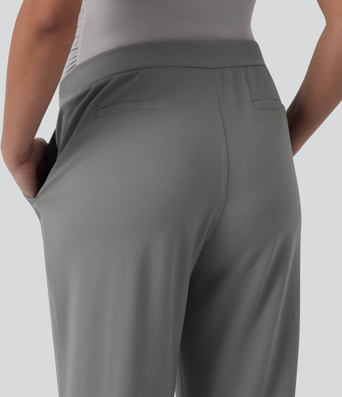 Super High Waisted Straight Leg Work Maternity Trousers with Pockets — Silent Storm — view 5
