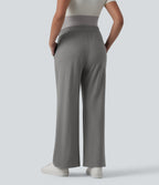 Super High Waisted Straight Leg Work Maternity Trousers with Pockets — Silent Storm — view 2