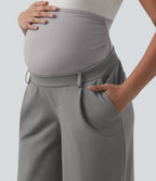 Super High Waisted Straight Leg Work Maternity Trousers with Pockets — Silent Storm — view 4