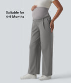 Super High Waisted Straight Leg Work Maternity Trousers with Pockets — Silent Storm — view 1