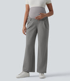 Super High Waisted Straight Leg Work Maternity Trousers with Pockets — Silent Storm — view 3
