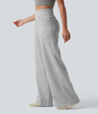 High Waisted Wide Leg Casual Trousers with Pockets — Fog Gray — view 3