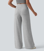 High Waisted Wide Leg Casual Trousers with Pockets — Fog Gray — view 2