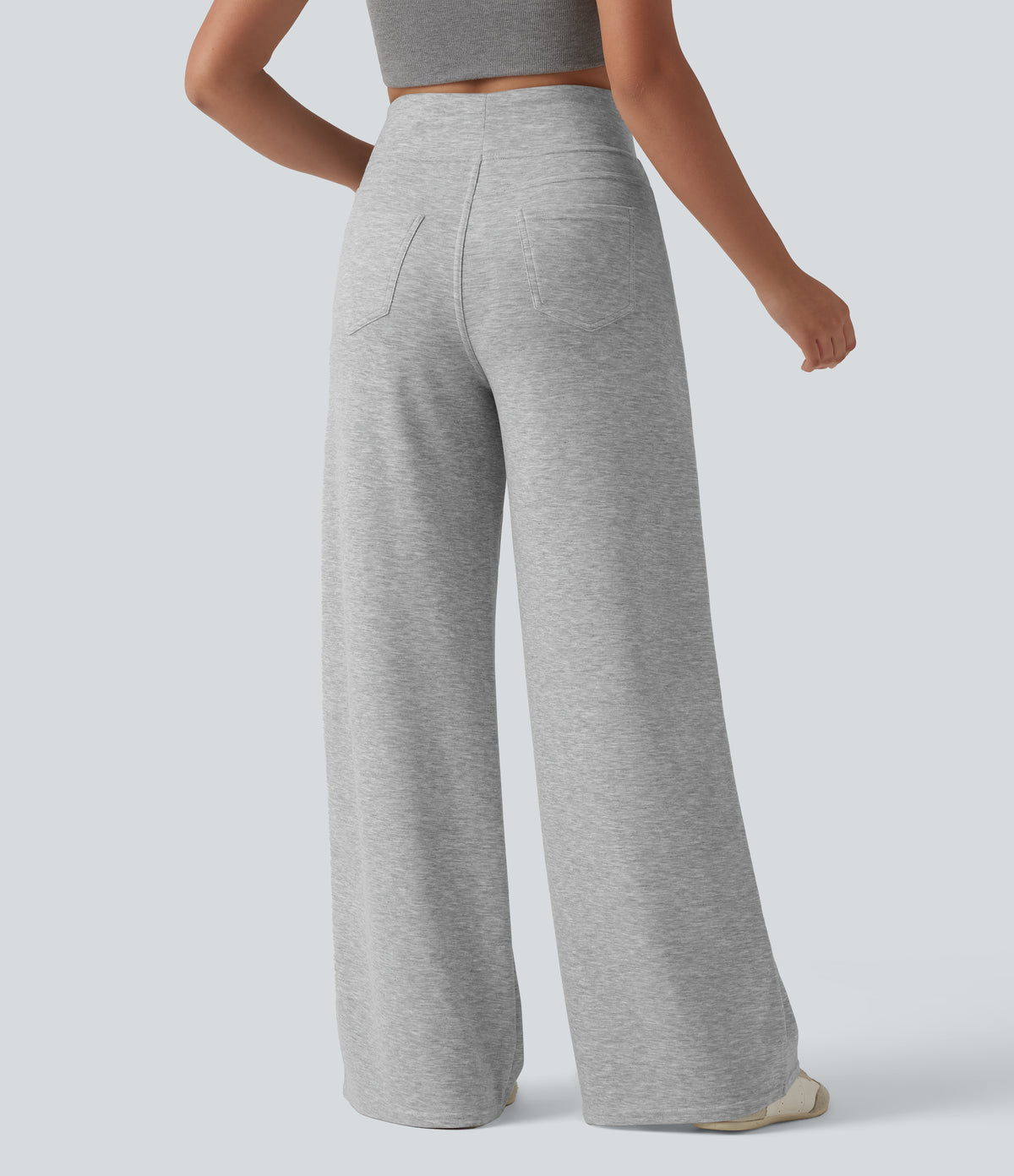 High Waisted Wide Leg Casual Trousers with Pockets — Fog Gray — view 2