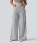 High Waisted Wide Leg Casual Trousers with Pockets — Fog Gray — view 1