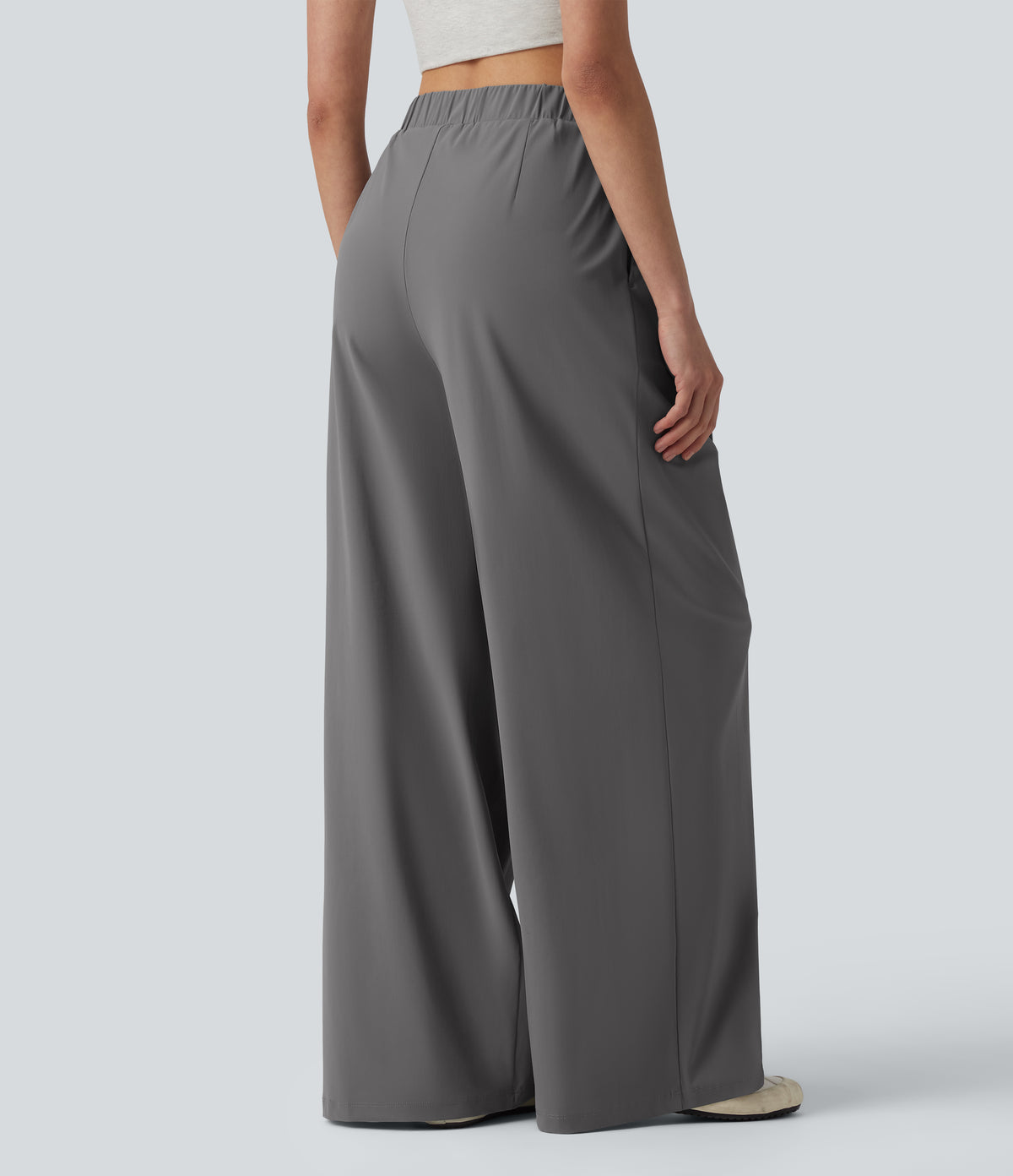 High Waisted Wide Leg Quick Dry InstantCool Work Trousers with Pockets-UPF40+ — Steel Gray — view 2