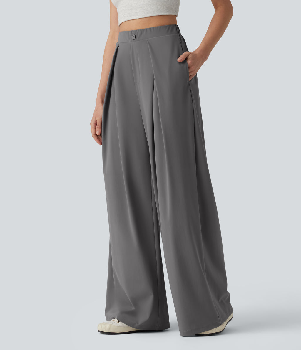 High Waisted Wide Leg Quick Dry InstantCool Work Trousers with Pockets-UPF40+ — Steel Gray — view 3