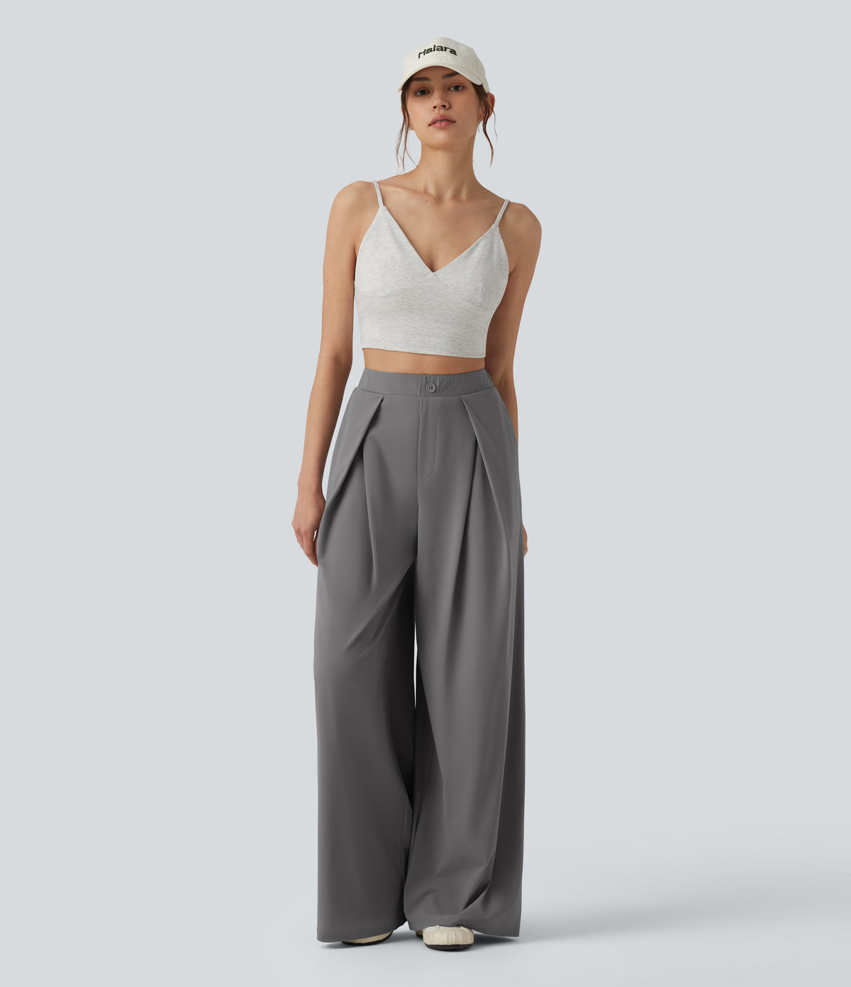 High Waisted Wide Leg Quick Dry InstantCool Work Trousers with Pockets-UPF40+ — Steel Gray — view 6