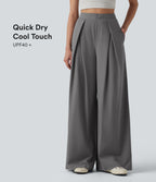 High Waisted Wide Leg Quick Dry InstantCool Work Trousers with Pockets-UPF40+ — Steel Gray — view 1