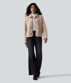 Collar Long Sleeve Casual Sherpa Jacket with Pockets — Moonlight — view 5